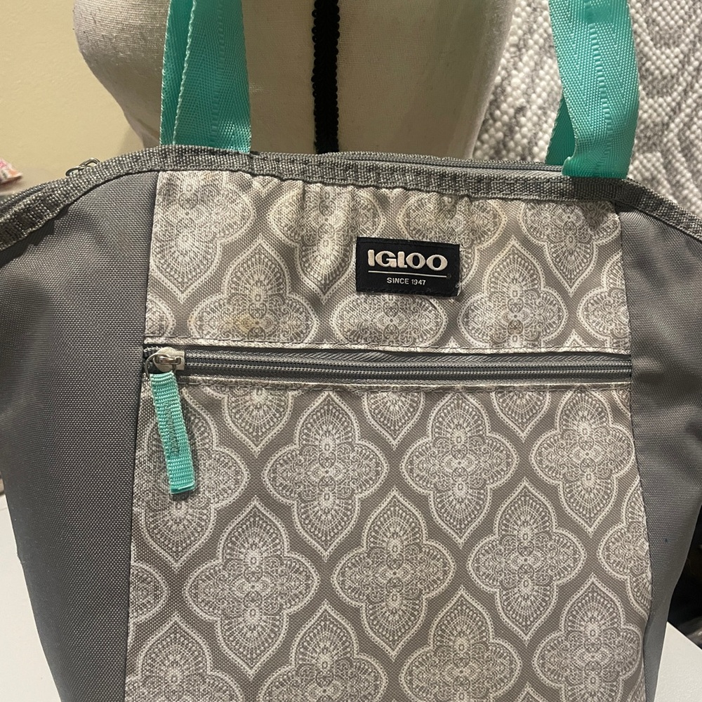 Igloo Patterned Tote with Teal Accents